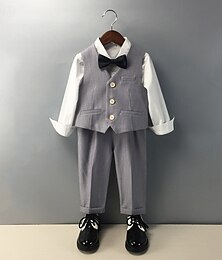 billiga -4 delar Ringbärarkostym Pojkar Barn Kostym Formell kostym Väst & byxor Formell Fest Alla hjärtans dag Mode Häftig Ensfärgat Ficka Beige Grå Polyester