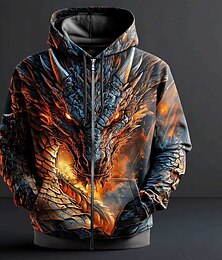 economico -Per uomo Drago Felpe Felpa con cappuccio Felpa con cappuccio Con cappuccio Di tendenza Stampa 3D Da mare Per uscire Abbigliamento di strada Nero Cerniera A cordoncino Autunno Inverno progettista