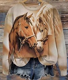 abordables -Jersey de mujer, informal, con estampado animal, para uso diario, cuello redondo, manga larga, color caqui, otoño e invierno