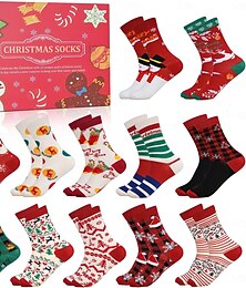 お買い得  -12日間のクリスマスソックスアドベントカレンダー2024お祝いホリデーカウントダウン、12組の楽しくてカラフルなクリスマスをテーマにしたソックス、男性と女性へのホワイトエレファントギフト