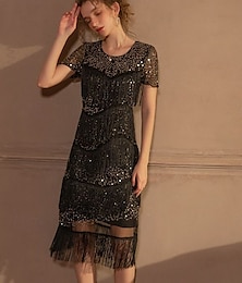 preiswerte -Goldene Zwanziger 1920er Urlaubskleid Flapper Kleid Kleid Maskerade Der große Gatsby Dame Hochzeitsgast Pailletten Quastenfransen Damen Halloween Karneval Maskerade Hochzeit Hochzeitsgast