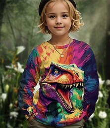 ieftine -Fete 3D Grafic Animal Dinozaur Tricou Manșon Lung Primăvară Toamnă Modă De Bază Copii 4-12 ani Stil Nautic În aer liber Casual Zilnic Fit regulat
