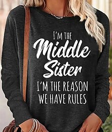 abordables -Mujer Camiseta Letra Casual Manga Larga Cuello Barco Tops regulares Diario Estampado Rosa Azul Piscina Verde Trébol Gris Primavera Otoño