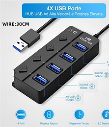 abordables -Concentrador USB de 4 puertos, concentrador USB 3.0 con interruptor LED individual, adaptador portátil, adaptador divisor de concentrador USB múltiple de expansión de alta velocidad