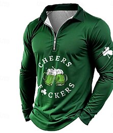 preiswerte -Herren Mit Buchstaben bedruckt Oktoberfest-Bier Poloshirts mit Reißverschluss Golfshirt Langarm Polo-Shirts Hemden mit Kragen Vintage Lässig Outdoor Straße Alltagskleidung 3D-Druck