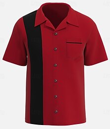 economico -Per uomo Tinta unica Camicia da bowling Camicia con bottoni Manica corta Per sport Sport Viaggi Estate Collo ripiegabile Tasche Nero Bianco Rosa Rosso