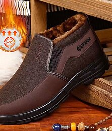 economico -stivali invernali slip-on marroni da uomo con fodera in peluche – calzature casual calde e comode per il freddo
