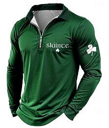 preiswerte -Herren Mit Buchstaben bedruckt Poloshirts mit Reißverschluss Golfshirt Langarm Polo-Shirts Hemden mit Kragen Vintage Lässig Outdoor Straße Alltagskleidung 3D-Druck Viertelreißverschluss-Poloshirt