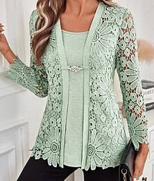 economico -Per donna Tunica Elegante Manica lunga Squadrata Top regolari Da mare San Valentino Giornaliero Pizzo Bottoni Occhiello Verde chiaro Primavera Autunno