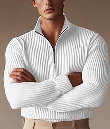 economico -Per uomo Camicia di Velluto a Coste Polo Formale Lavoro Colletto Polo a Coste Manica Lunga Moda Confortevole Blocco di colori Bottoni Primavera Autunno Nero Bianco Grigio Camicia di Velluto a Coste