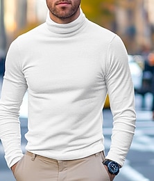 halpa -Miesten T-paita Pitkähihainen paita Pilkakilpikaulus Pitkähihainen Poolokaulus Paksukauluksinen Talvi 봄 & Syksy Yhtenäinen väri Päivittäin Vapaa-aika Katutyyli Korkeakaluksinen Muodollinen ulko- Katu