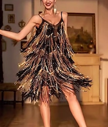 billige -De livlige 20-årene 1920-tallet feriekjole Flapper kjole Kjoler Maskerade Den store Gatsby Gentlewoman Bryllupsgjest Paljetter Dusk Dame Halloween Karneval Maskerade Bryllup Bryllupsgjest Fest Voksne