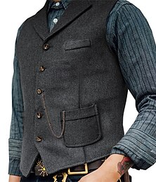 זול -בגדי ריקוד גברים וסט Gilet יומי פגישה (דייט) חופשה אופנתי יום יומי קיץ & אביב כפתורים כיס 80% כותנה נוח אחיד חזה יחיד כפתור יחיד דש רגיל כחול נייבי חאקי אפור כהה אֵפוֹד