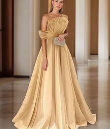 preiswerte -Ballkleid Ballkleider Elegantes Kleid Hochzeit Black Tie Gerichts Zug Ärmellos Ein-Schulter Organza mit Raffung