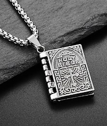 abordables -Collar con colgante de la Biblia para hombre: joyería religiosa de plata con detalle de cruz, accesorio de fe cristiana para uso diario y ocasiones especiales