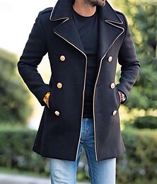 economico -Per uomo Cappotto invernale Cappotto Peacoat Formale Feste Inverno Primavera & Autunno Poliestere Antivento Capispalla Abbigliamento Elegante Di tendenza Tinta unica Stile vintage Bavero Doppiopetto