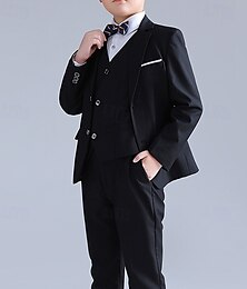 halpa -4 osainen Sormuspojan puku Poikien Lapset Puku Muodollinen puku Blazer & liivi & housut & solmio Muodollinen Juhla Ystävänpäivä Muoti Tyylikäs Yhtenäinen väri Tasku Musta Laivaston sininen Polyesteri