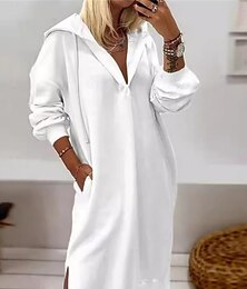 abordables -robe blanche Robe Sweat Robe casual Femme Robe Maxi Poche Fendu Sport & Loisir Plein Air Décontractées Capuche manche longue Standard Blanche S M L XL 2XL