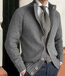 preiswerte -Herren Kleid Pullover Strickjacke Pullover Jacke Gerippt Stricken Glatt Strickware Elegant Arbeit Alltagskleidung Bekleidung Frühling Herbst Schwarz Braun M L XL