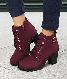 abordables -Botines verdes con cordones y detalle de hebilla para mujer: estilo militar con tacón grueso para uso informal y al aire libre