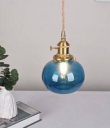 billiga -blå blåst glas taklampa badrum grön glas hängande taklampa räfflad klarglas kula ö lampa pumpa vintage 85-265v