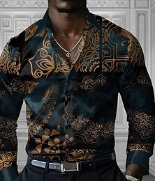 preiswerte -Herren Blumen Knopfhemd Designer-Shirt Langarm Modisch lässig Urlaub Party / Abend Frühling Herbst Umlegekragen Knopf hoch Dunkelgrün