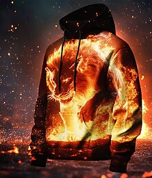 economico -Per uomo Leone Fiamma Felpe Felpa Soprabiti Felpa con cappuccio Girocollo Di tendenza Stampa 3D Feste Per eventi Abbigliamento di strada Rosso A cordoncino Autunno Inverno progettista
