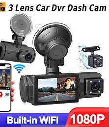 voordelige -3-kanaals wifi-dashcam voor auto's 2 inch auto-dvr met achteruitrijcamera 1080p voor- en binnencamera en nachtzicht achtercamera
