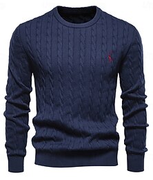 abordables -Hombre Suéter de punto Tejer Bordado Color sólido Cuello Barco Prendas de punto Elegante Navidad Exterior Ropa Otoño Invierno Negro Blanco S M L