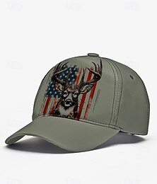 abordables -Gorra de béisbol ajustable para hombre con estampado patriótico de ciervos y diseño de bandera estadounidense: gorra para deportes al aire libre y ropa informal