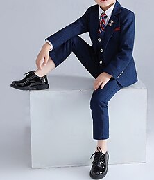 billige -4 deler Ringbærerdress Gutt Barn Dress Formell drakt Blazer & vest & bukser & brosje & slips Formell Fest Valentines Mote Kul Ruter Lomme Blå Lilla Polyester