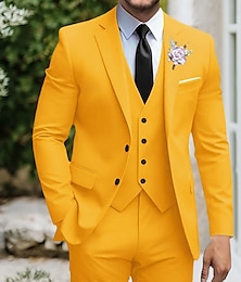 economico -Completi da sera per feste da matrimonio da uomo giallo blu navy abito estate solid color vestibilità slim 3 pezzi monopetto due bottoni