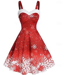 preiswerte -A-Linie Kleid Ausgefallenes Weihnachtskleid Damen 1950er Weihnachten Muster Erwachsene Weihnachten Maskerade Heiligabend Weihnachten Party Silvester Kleid