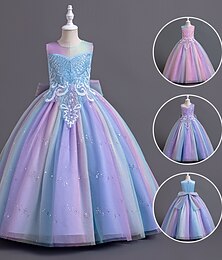 billiga -Brudnäbbsklänning Barn Flickor Prinsessaklänning Prestanda Bröllop Fest Elegant Skön Paljetter Nät Regnbåge Ärmlös Rund hals Rodnande Rosa Blå 4 år +