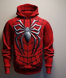 economico -Per uomo SPIDER Felpe Felpa Soprabiti Felpa con cappuccio Girocollo Di tendenza Stampa 3D Feste Per eventi Abbigliamento di strada Rosso A cordoncino Autunno Inverno progettista