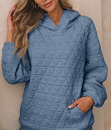 abordables -Sudadera con capucha para mujer, informal, lisa, para uso diario, con bolsillo, manga larga, blanca, azul, gris, para otoño e invierno