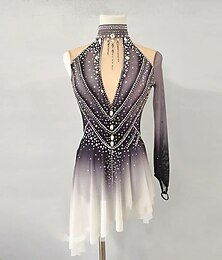 preiswerte -Eiskunstlaufkleid Damen Mädchen Eislaufen Kleid Grau Patchwork Daumenloch Netzstoff Hohe Elastizität Training Wettbewerb Eiskunstlaufkleidung Klassisch Kristall / Strass Ärmellos Eislaufen