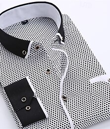 billiga -Herr Skjorta Button Down skjorta Skjorta med krage Prickig Bröllop Utomhus Svart Vit Rubinrött Marinblå Långärmad Nedvikt Sommar Vår Kläder Mönster
