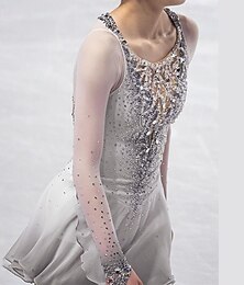 economico -Vestito da pattinaggio artistico Per donna Da ragazza Pattinaggio sul ghiaccio Vestiti Bianco Collage Foro per pollice Retato Elastene Elasticizzato Addestramento Da allenamento Professionale Vestiti