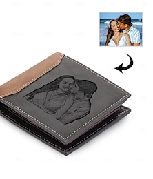 abordables -Portefeuille en cuir gravé photo personnalisé Meilleur cadeau pour Papa Portefeuille bifold pour hommes mari fils Fête des Pères Anniversaire Noël Aniversaire