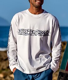 abordables -Hombre maorí Camiseta Manga Larga Camiseta Impresión 3D Cuello Barco Camisa Vacaciones Tropical Diario Casual Hawaiano Festivos Blanco Verano Primavera Otoño Ropa S M L XL XXL XXXL