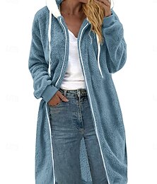 abordables -Manteau d'hiver Manteau en peluche Femme Extérieur Plein Air Usage quotidien mode Décontractées Avec poches Full Zip Longue Manteau Blanche Rose Claire Bleu Automne Hiver fermeture Éclair Sweat