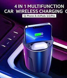 ieftine -Cupă de încărcare fără fir pentru mașină multifuncțională 4 în 1 pentru telefon qi și airpods 3/2/pro suport de telefon pentru încărcător fără fir pentru mașină compatibil
