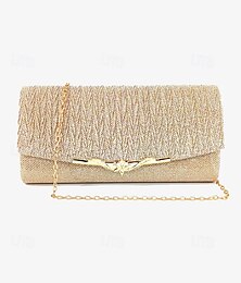 economico -elegante pochette da sera con glitter oro - borsa da festa da donna con tracolla a catena e accento decorativo in metallo per matrimoni ed eventi formali