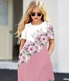 preiswerte -Ostern Mädchen' 3D Graphic Blume Kleid Kurzarm Sommer Frühling Urlaub Täglich Festtage Prinzessin Schön Süß kinderkleidung 4-12 Jahre Casual kleid Knielang Regular Fit