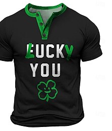 preiswerte -Herren St. Patrick Lustig "LUCKY YOU" T Shirt Henley Shirt Kurzarm Designer Retro Vintage Strasse Casual Täglich Sommer Frühling Schwarz Grau Grün Henley Henley T-Shirt