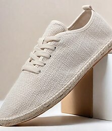 economico -scarpe espadrillas da uomo in tela beige con lacci e suola in corda di juta – comode calzature estive casual