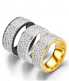 economico -anelli da uomo a fascia larga con pavé di strass, acciaio inossidabile con finiture in oro, argento e nero, gioielli di lusso per feste, matrimoni e occasioni formali