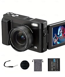 abordables -Appareil photo numérique 4K Appareil photo 48MP Appareil photo numérique compact à mise au point automatique avec flash Appareil photo compact et compact