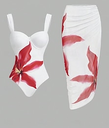 abordables -Femme Maillots de Bain Une pièce Monokini Maillot de bain Dos Nu Contrôle du Ventre Taille haute Mince Vacances Tenues de plage Floral Col V Sans Manches Maillots de bain